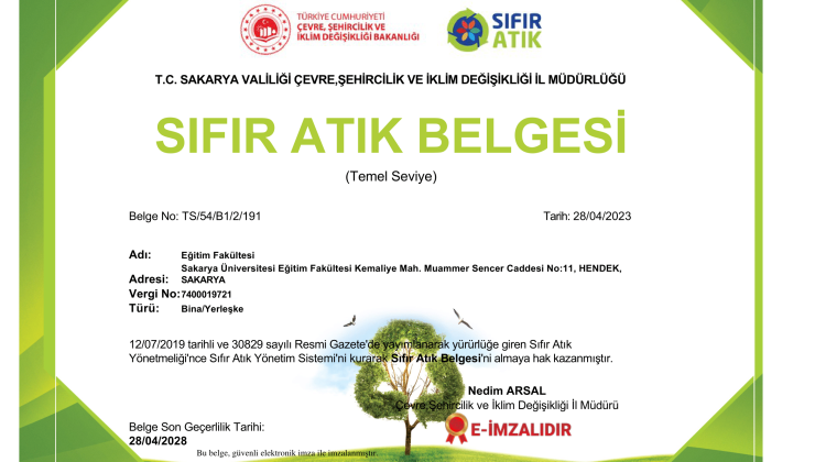 SAÜ Eğitim Fakültesi ve SHMYO Sıfır Atık Belgesini Aldı