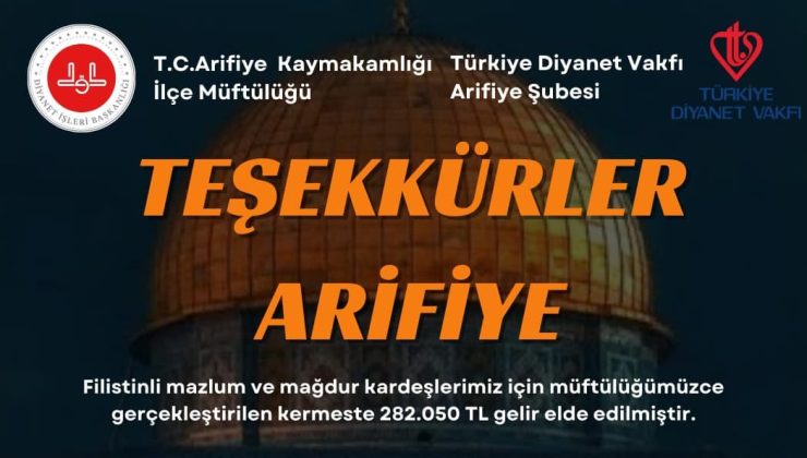 Arifiye’den Filistin’e 282.050 TL yardım
