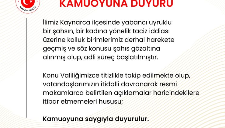 Sakarya Valiliğinden  taciz iddialarına ilişkin açıklama