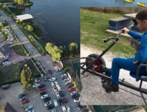 Yolda bulduğu kediyi Gölya’da gezdirdi